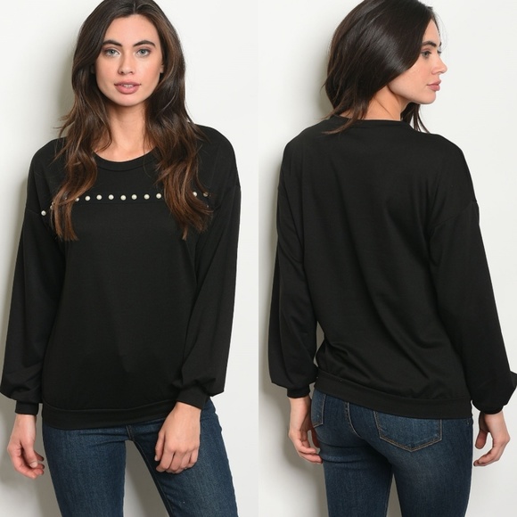 Noble U Tops - 🖤Faux Pearl Black Banded Top